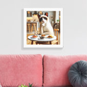 シャム猫食べはビスケットとキャットフード キャンバスプリント (インサイチュ (リビング))