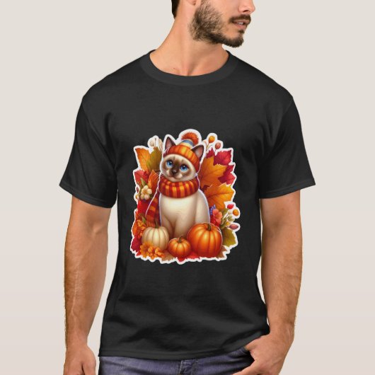 シャム猫飼いの秋の感謝祭 ママ パパ Tシャツ (正面)