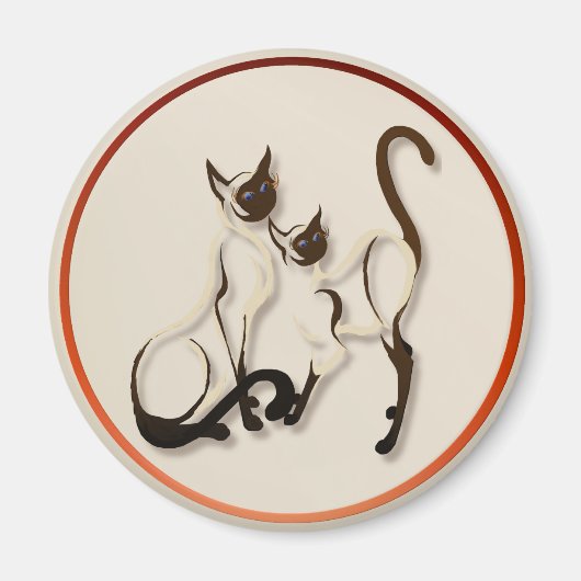 シャム猫2匹 マグネット (正面)