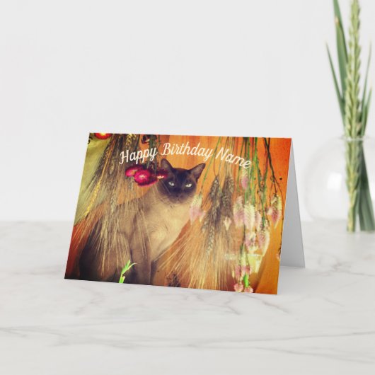 シャム猫3パーソナライズされた誕生日カード カード (正面)