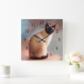 シャム猫613 スクエア壁時計 (ホーム)