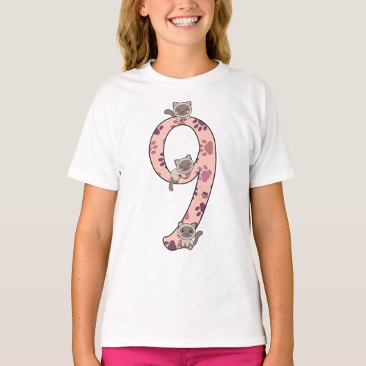 シャム猫9番子供へ誕生日猫Tシャツ Tシャツ (正面)