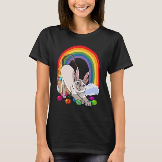シャム猫 イースターエッグ うさぎ Tシャツ (正面)