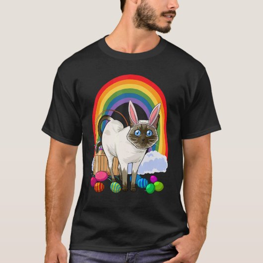 シャム猫 イースターエッグ うさぎ Tシャツ (正面)