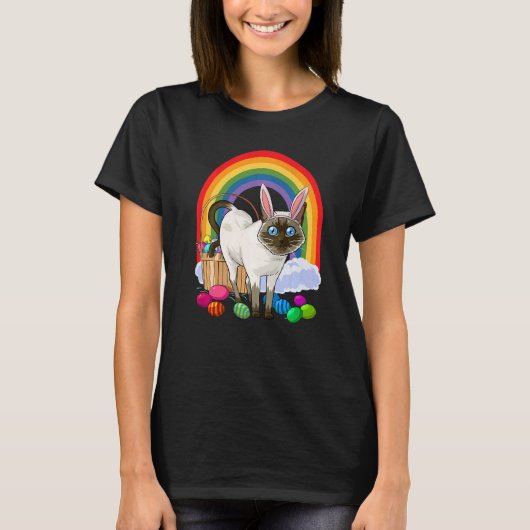 シャム猫 イースターエッグ うさぎ Tシャツ (正面)