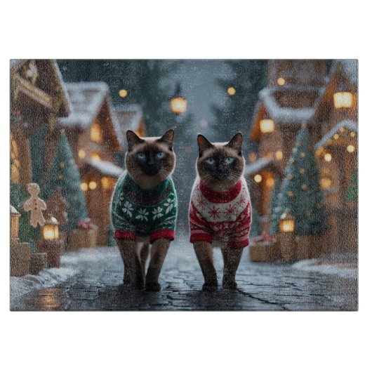 シャム猫 クリスマス スノー ホリデー カッティングボード (正面)