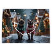 シャム猫 クリスマス スノー ホリデー ラージペーパーバッグ (正面)