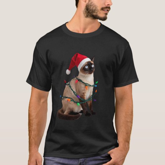 シャム猫 クリスマス ライト Xmas 猫好き Tシャツ (正面)