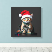 シャム猫 クリスマス Vネック キャンバスプリント (インサイチュ (ウッドフロア))