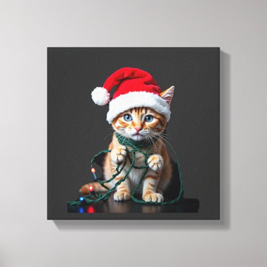 シャム猫 クリスマス Vネック キャンバスプリント (正面)