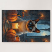 シャム猫 ゴシック ハロウィン肖像画アート ジグソーパズル (横)