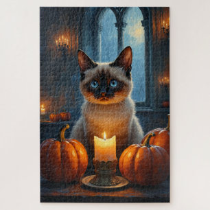シャム猫 ゴシック ハロウィン肖像画アート ジグソーパズル