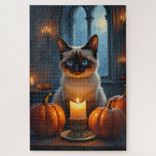 シャム猫 ゴシック ハロウィン肖像画アート ジグソーパズル (縦)