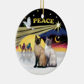 シャム猫 (チョコレートポイント+ブルーポイント) とクリスマスの鳩 セラミックオーナメント (右)
