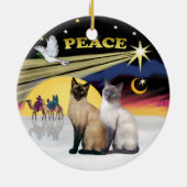シャム猫 (チョコレートポイント+ブルーポイント) とクリスマスの鳩 セラミックオーナメント (裏面)