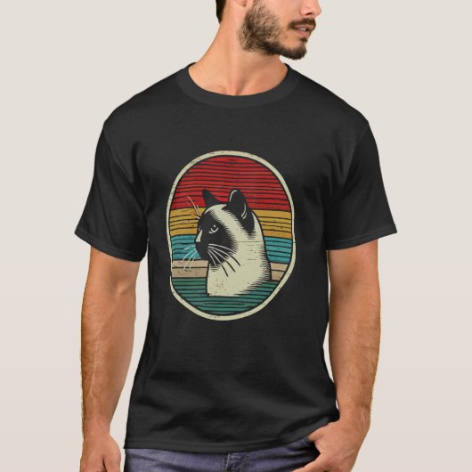 シャム猫 レトロ 日没 Tシャツ (正面)