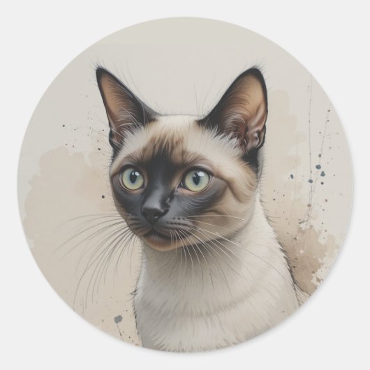 シャム猫 子猫 ペット 動物 ラウンドシール (正面)