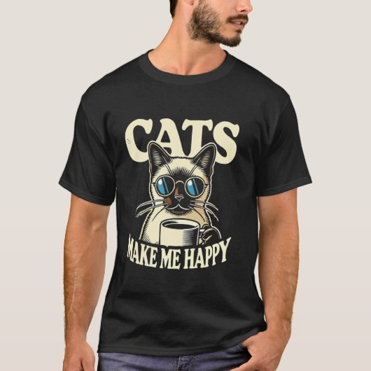 シャム猫+猫+私を幸せにする Tシャツ (正面)