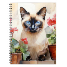 シャム猫 赤い花 幻想的な かわいい 水彩画