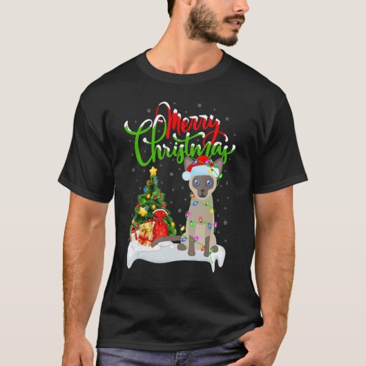 シャム猫 Xmas 飾り シャム猫 クリスマス Tシャツ (正面)