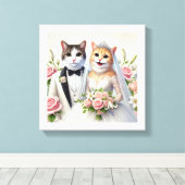 シャム結婚猫のカップル キャンバスプリント (インサイチュ (ウッドフロア))
