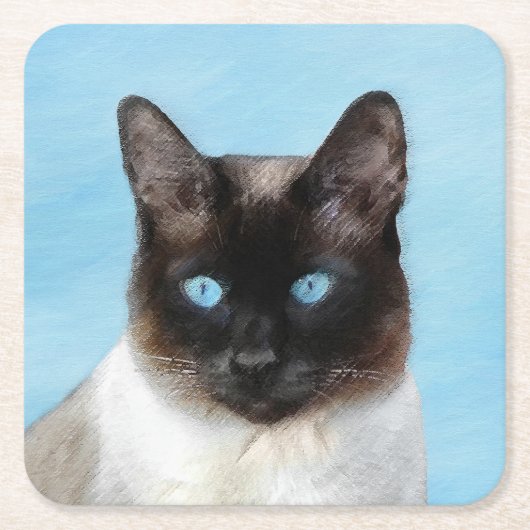 シャム絵画猫の可愛いオリジナル猫アート スクエアペーパーコースター (正面)
