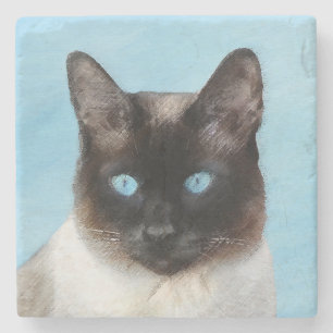シャム絵画猫の可愛いオリジナル猫アート ストーンコースター