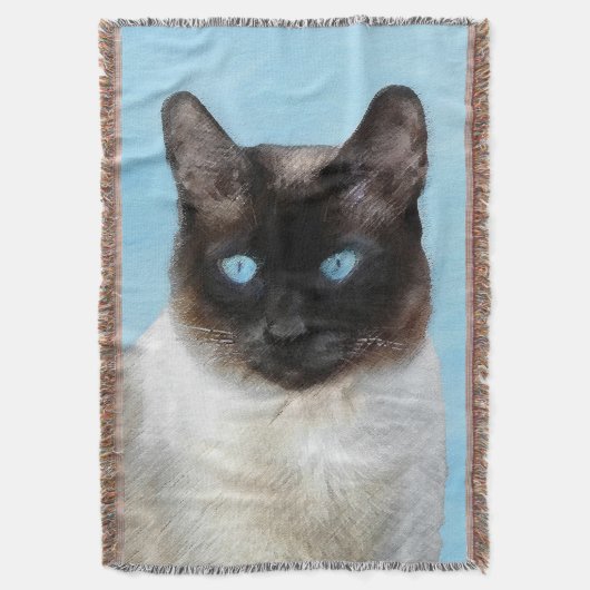 シャム絵画猫の可愛いオリジナル猫アート スローブランケット (正面縦)