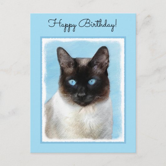 シャム絵画猫の可愛いオリジナル猫アート ポストカード (正面)