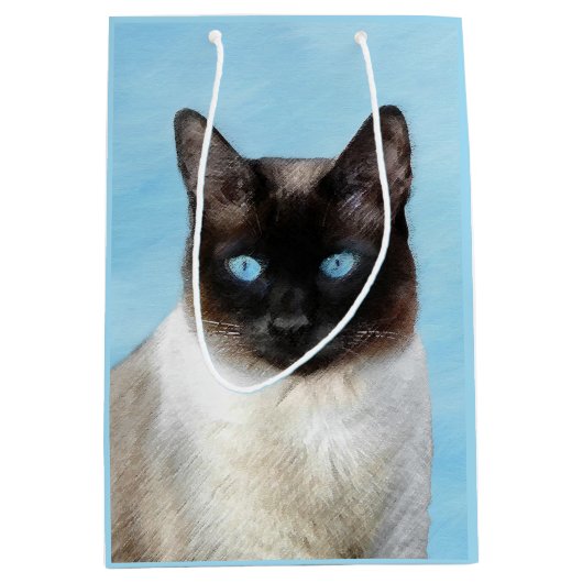 シャム絵画猫の可愛いオリジナル猫アート ミディアムペーパーバッグ (正面)