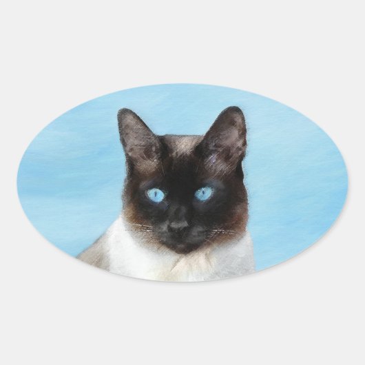 シャム絵画猫の可愛いオリジナル猫アート 楕円形シール (正面)