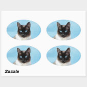 シャム絵画猫の可愛いオリジナル猫アート 楕円形シール (シート)