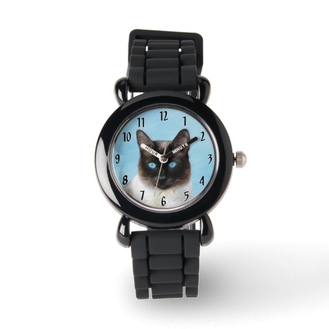 シャム絵画猫の可愛いオリジナル猫アート 腕時計 (正面)