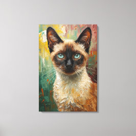 シャム芸術的猫ポートレート鮮やか油絵 キャンバスプリント