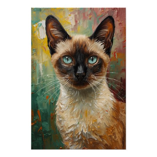 シャム芸術的猫ポートレート鮮やか油絵 ポスター (正面)