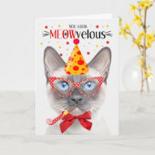 シャム薄紫ポイントキャットミョー誕生日 カード (黄色い花)