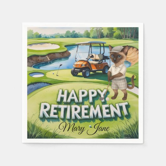 シャム語の猫好きをテーマにしたゴルフリタイア スタンダードカクテルナプキン (正面)