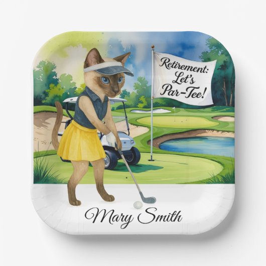 シャム語の猫好きをテーマにしたゴルフリタイア ペーパープレート (正面)