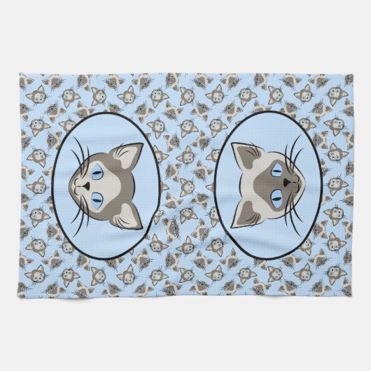シャム青い目の猫顔グラフィックアートパターン キッチンタオル (横)