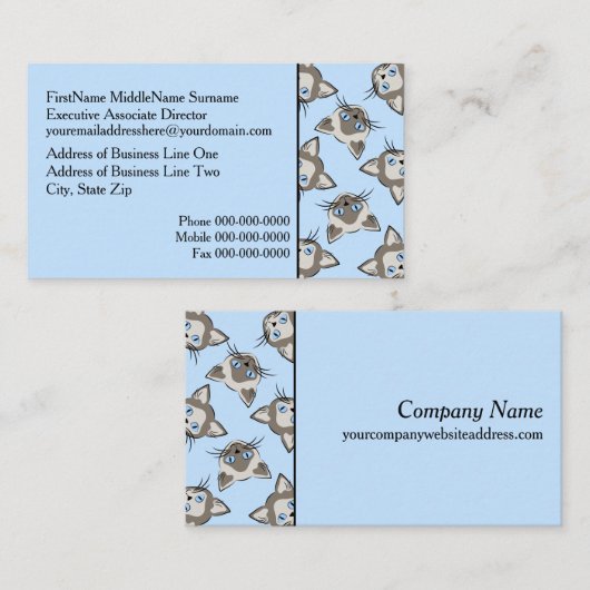 シャム青い目の猫顔グラフィックアートパターン 名刺 (正面/裏面)