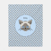 シャム青い目の猫顔ダークオンライトグラフィック フリースブランケット (正面)