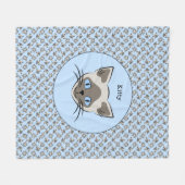 シャム青い目の猫顔ダークオンライトグラフィック フリースブランケット (正面(横))