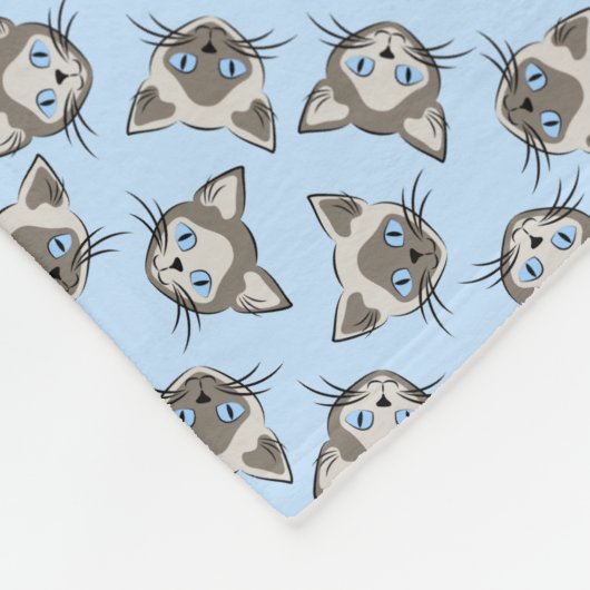 シャム青い目の猫顔ダークオンライトグラフィック フリースブランケット (角)