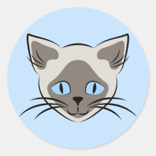 シャム青い目の猫顔ダークオンライトグラフィック ラウンドシール