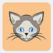 シャム青い目の猫顔ライトオンダークグラフィック スクエアシール (正面)