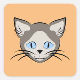 シャム青い目の猫顔ライトオンダークグラフィック スクエアシール