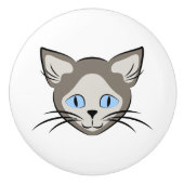 シャム青い目の猫顔ライトオンダークグラフィック セラミックノブ (正面)