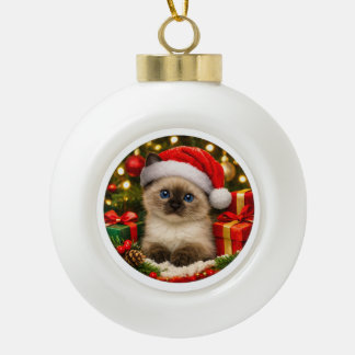 シャム+ネコの子猫のクリスマスオーナメント セラミックボールオーナメント