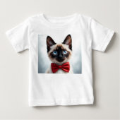 シャム+ネコの子猫 赤いリボン ベビーTシャツ (正面)