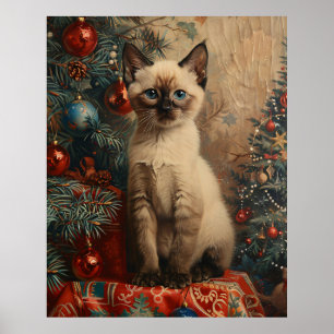 シャメスキットンクリスマスヴィンテージ猫 ポスター